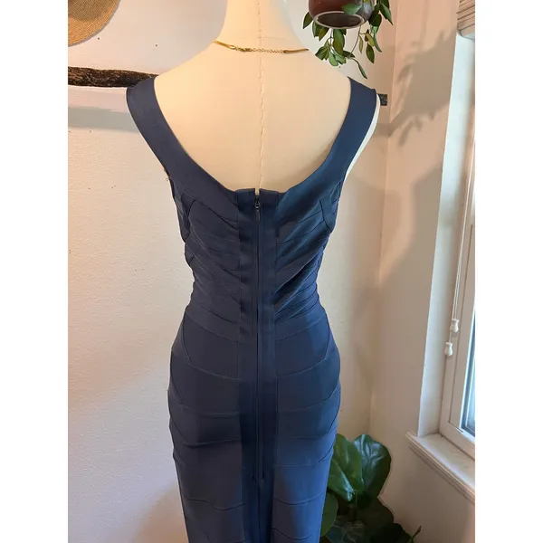 Herve Leger Quinn Washed Blue Bandage Off Shoulder Mini Dress Size Small - Image 6
