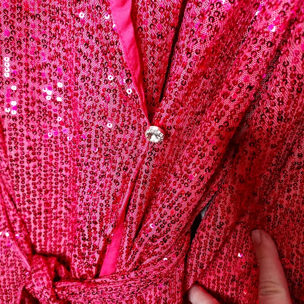 NWT Body Love Hot Pink Sequin Wrap Long Sleeve Party Dress LG holiday bling midi - Image 5