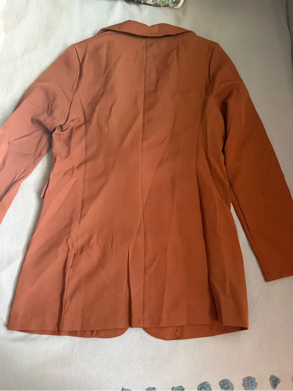 SHEIN Rust-Orange Single-Button Scalloped Edge Blazer - Image 4