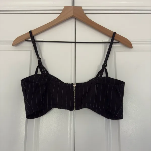 White Fox Crop Top bralette striped adjustable spaghetti strap twist front zip S - Image 2