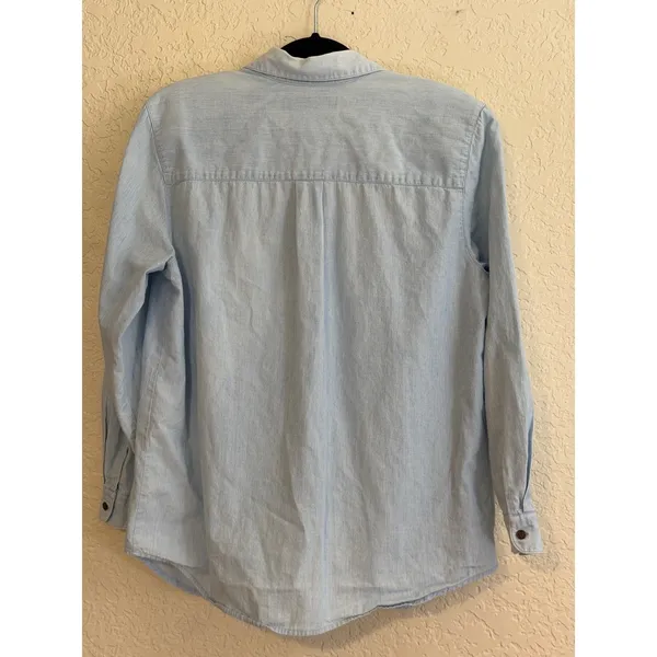 Karen Scott Button Down Shirt Blue M Women Christmas Dogs Embroidered Chambray - Image 9