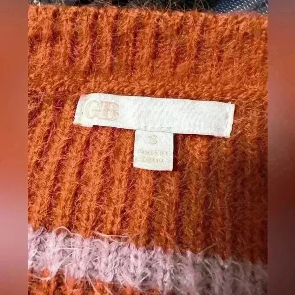 Gianni Bini Eyelash Knit Striped Sweater Bell Sleeve‎ Scalloped Orange Fall Fisherman - Image 5