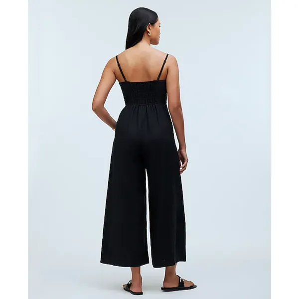 Madewell Sleeveless Wide Leg Jumpsuit 100% Linen Black Pockets Flowy US 12 NWT - Image 3