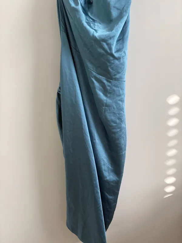 FLAW Elliatt Blue Cassini One Shoulder Ruched Sleeveless Midi Dress Large - Image 9