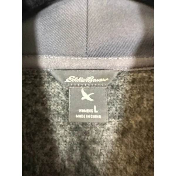 Eddie Bauer Grey Plaid Full Zip Fleece Sweater Women's Size Large - Image 3