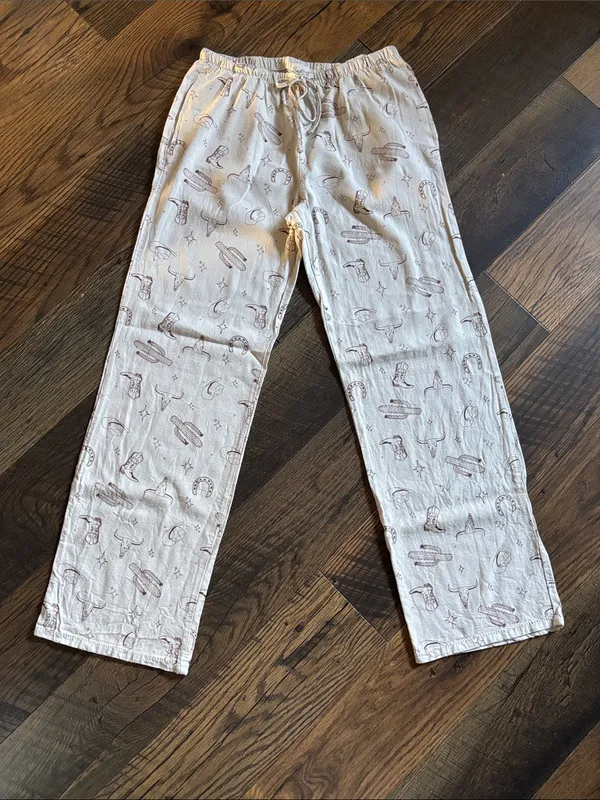 Cali 1850 Western Printed Linen Pull On Pants Size Medium Cream Cowgirl Rodeo - Image 5