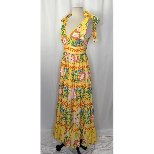NWT!! CHELSEA & VIOLET Cecily Maxi Dress Yellow Floral Vacation Tiered X-Small - Image 5