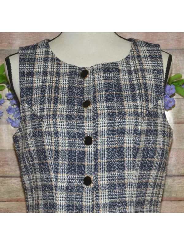 NWT Lulus Posh Arrival Blue Multi Plaid Tweed Mini Dress Size M Academia Preppy - Image 2