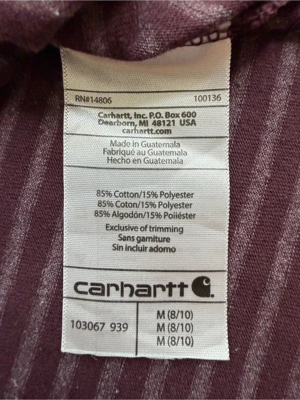 Carhartt Women’s Original Fit Striped Pocket T Shirt Burgundy M 8-10 - Image 6