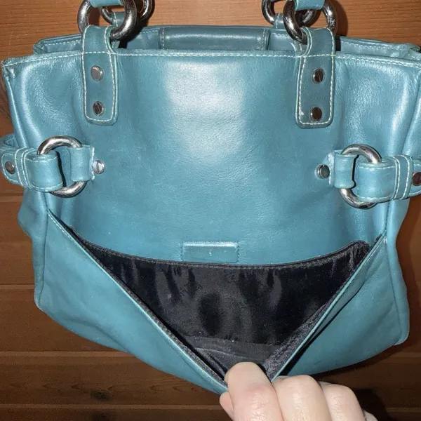Vintage Y2K Perlina Teal Leather Small Satchel Top Handle Purse Bag - Image 3