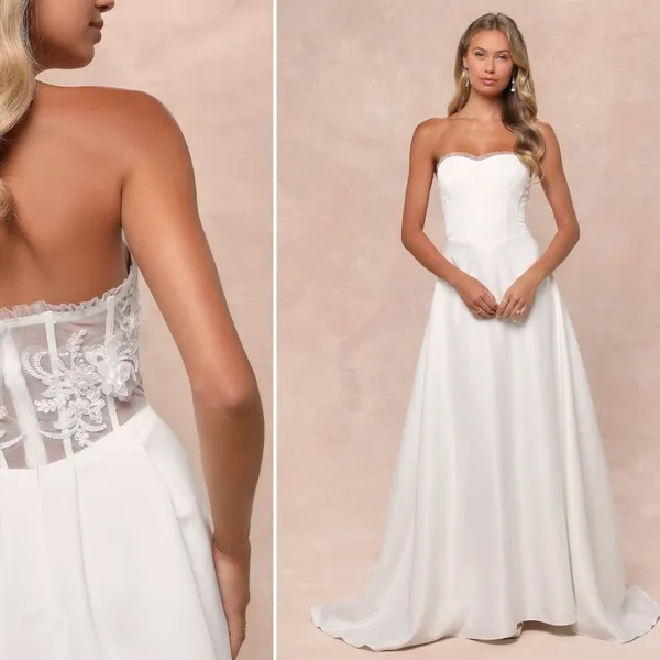 LULU's Bridal Wedding Chic Modern Sexy Floral Bustier Mermaid Trumpet Gown - Image 2