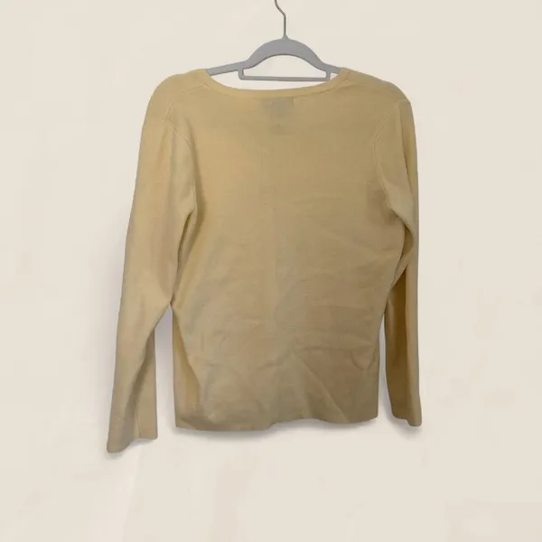 Source Unknown Butter Yellow knit button sweater w/ neck tie detail Carolyn Bessette Kennedy L - Image 6
