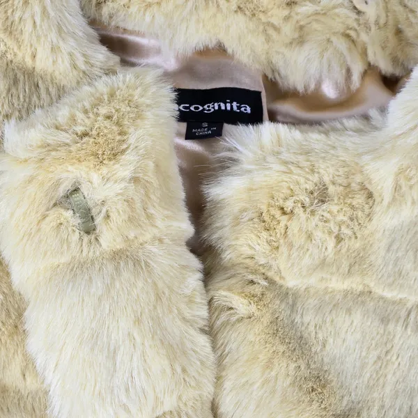 Incognita Cream Faux Fur Jacket Small Modacrylic Plush Glam Winter Coat - Image 10