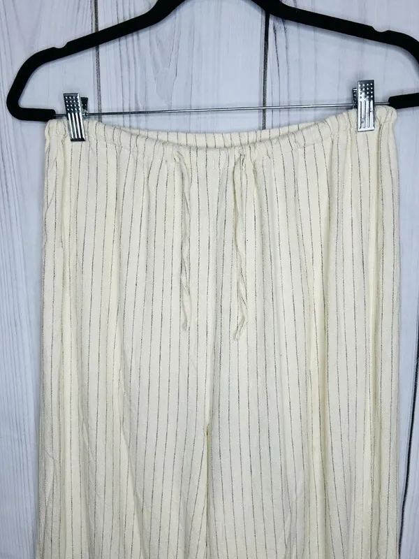 WE WORE WHAT Womens Sz M Cream Striped Drawstring Waist Wide Leg Linen Pants - Image 2