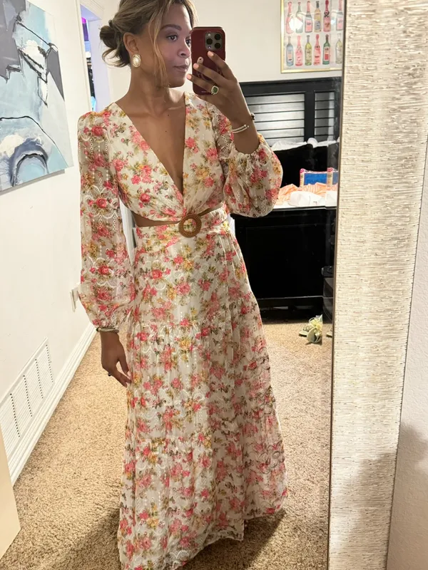 Gianni Bini Cream Floral Lace Maxi with Pink & Green Accents Size 6 - Image 7