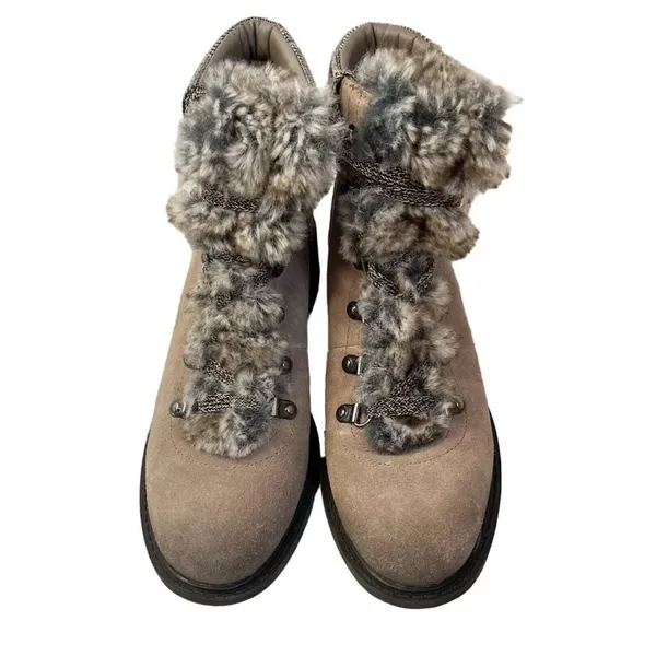 Sam Edelman Tan and Gray Winter Boots with Lace-Up Design and Cozy Collar - Image 2