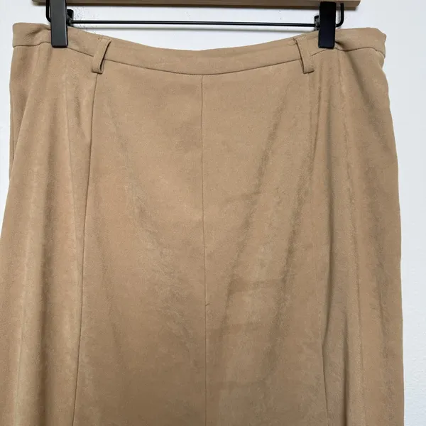 VTG 90s Women Suede Midi Skirt‎ 10 Tan Pleated Academia Western Boho Equestrian - Image 3