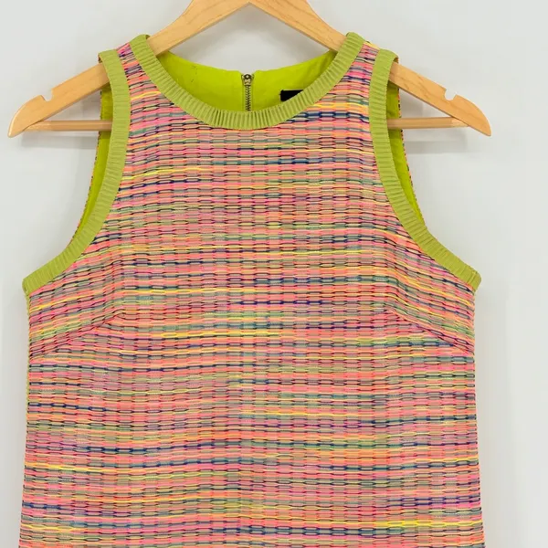 Alex Marie Tweed Shift Dress 4 Pink Lime Green Textured Sleeveless Stripe Knit‎ - Image 3