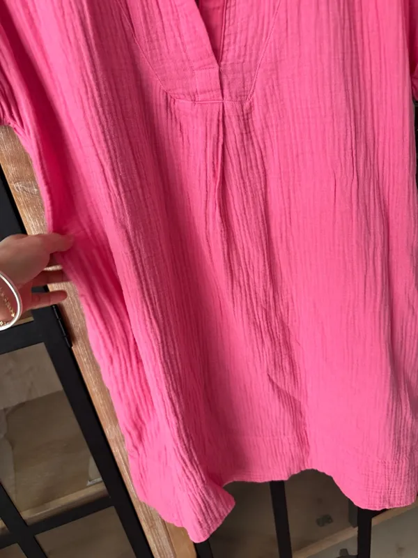 J Crew muslin dress V-neck shirtdress soft gauze Tea Rose splice short sleeve - Image 8
