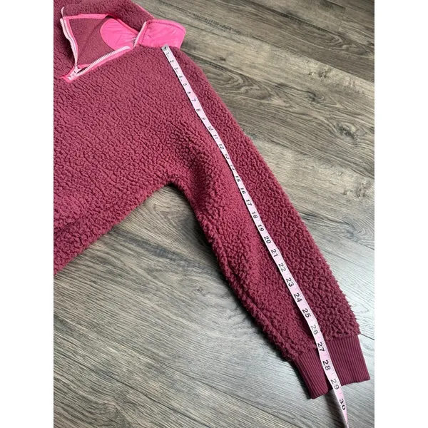 Aerie Women's Sherpa‎ pullover 1/4 zip Sweater Jacket Super Soft Wine Color Sz M - Image 9