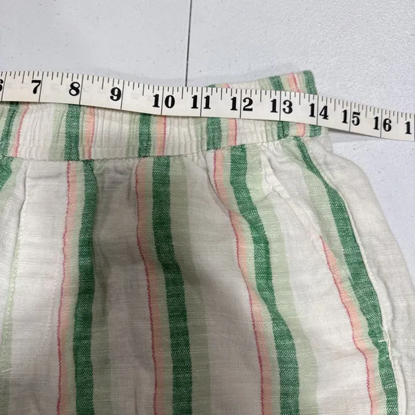 Old Navy High Rise Linen Blend Shorts Womens S Pull On Cuffed Green Multi Stripe - Image 8