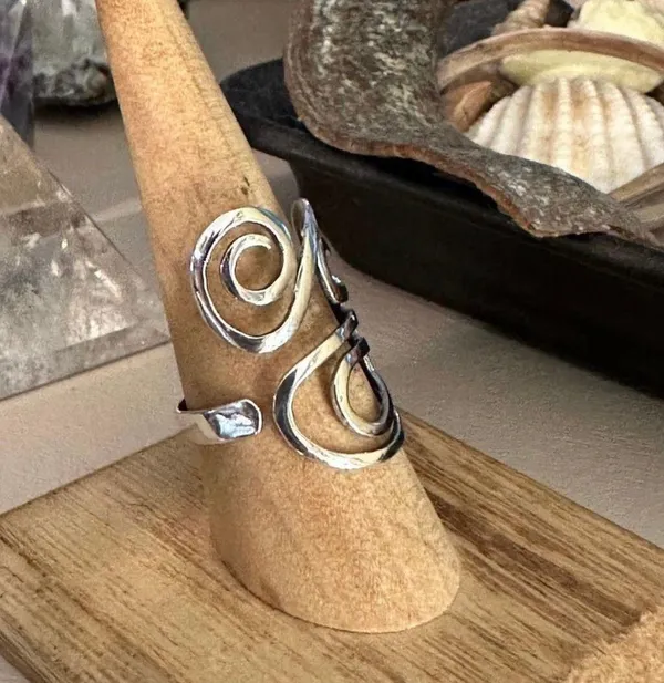 Sterling Silver Swirl Artsy Adjustable Ring Sizes 8,9,10 Silver - Image 4