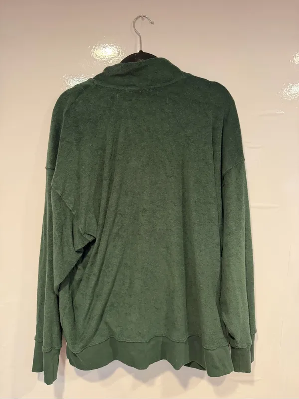 Aerie Terry cloth Half-Zip Fleece‎ Pullover Sweatshirt - Forest Green - Image 3