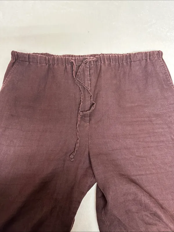 Women's Cropped Elastic-Waist Pants in Deep Brown 100% washable linen - Image 2