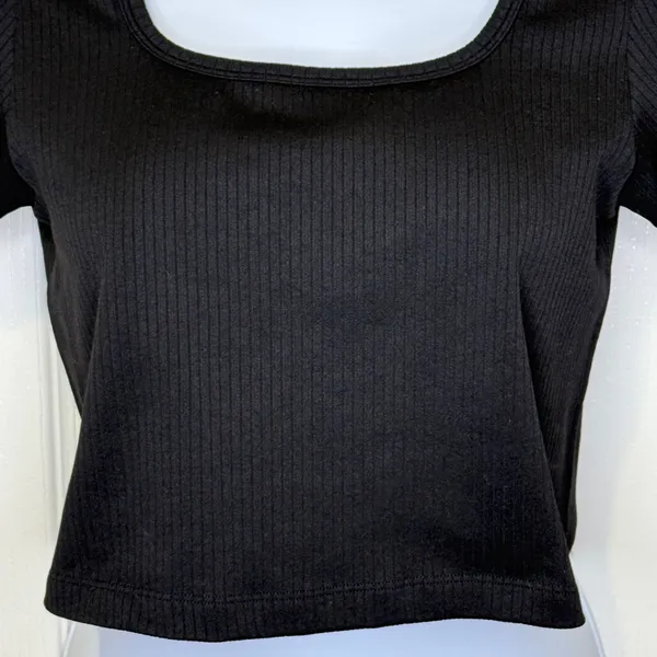 NWT PINK Victoria’s Secret Cropped Ribbed Short Sleeve Shirt Black Size Large - Image 5