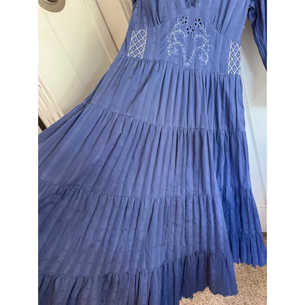 LoveShackFancy blue floral star embroidered long sleeve dress‎ - Image 5