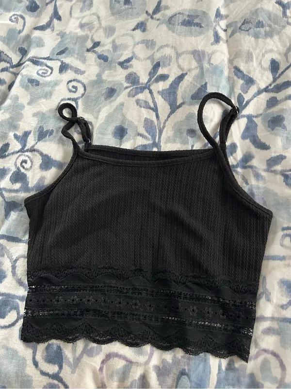 Black lace bottom crop top - Image 2
