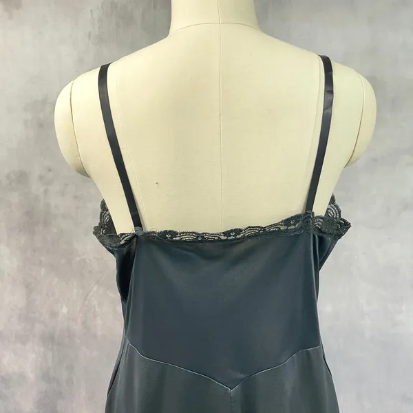 Vintage 50s Shadowline Women Slip Dress Size 42 Black Lace Trim Pinup Coquette - Image 7