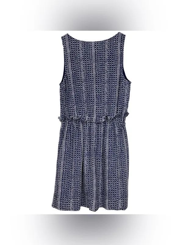 Madewell Blue White Batik Print Silk Paperbag Ruffle Waist Dress Size 8 Womens - Image 7