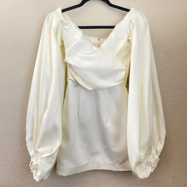 HOUSE OF CB Carlyn Ivory Satin Balloon Sleeve‎ Mini Dress XS NWOT - Image 5