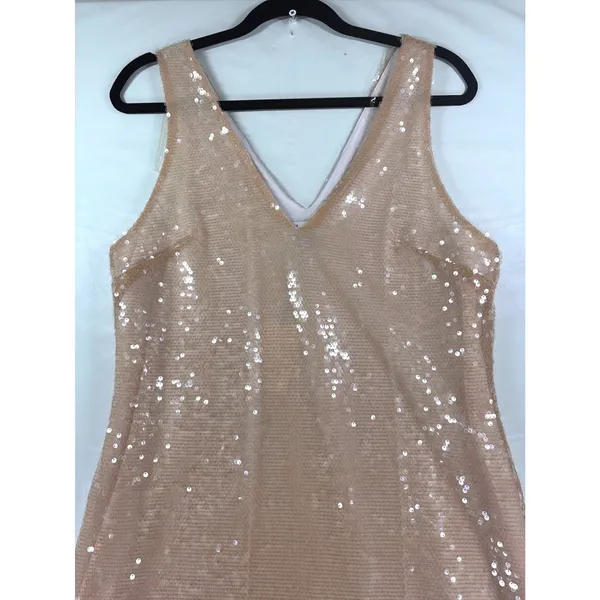 A New Day Women Rose Gold Sequin V-Neck Sleeveless Shift Mini Dress Size S NWT - Image 9