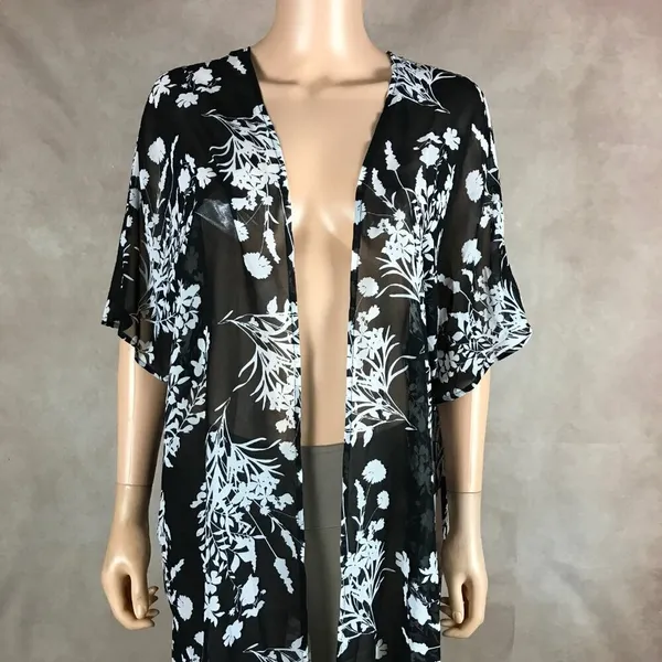 Calvin Klein Black White Floral Chiffon Cover-up Cardigan NWT 4 - Image 7