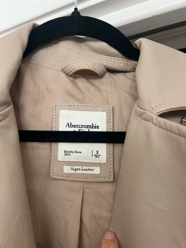 Abercrombie & Fitch Nude tan faux vegan leather moto biker jacket S - Image 6