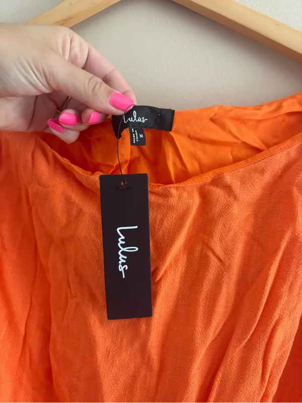 Lulus Casual Enchantment Orange Linen Off-the-Shoulder Midi Dress Size Medium - Image 6