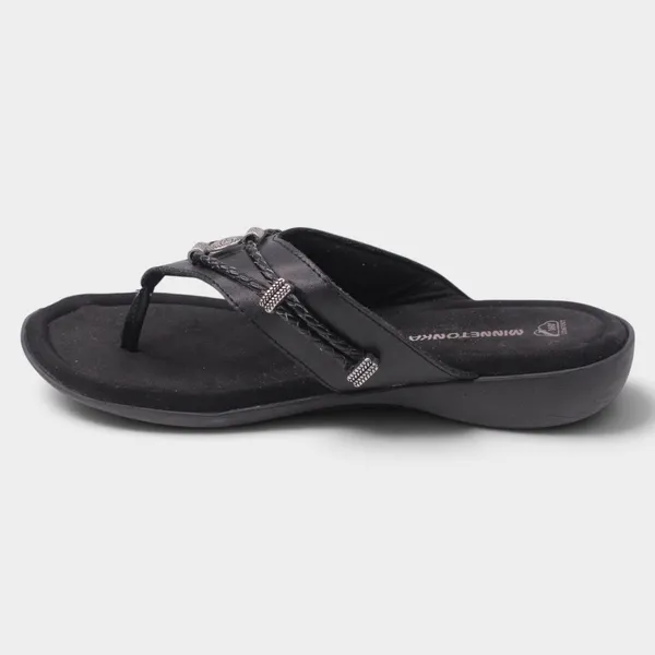 Minnetonka Silverthorne 360 Womens 9 Black Leather Concho Sandals - Image 3