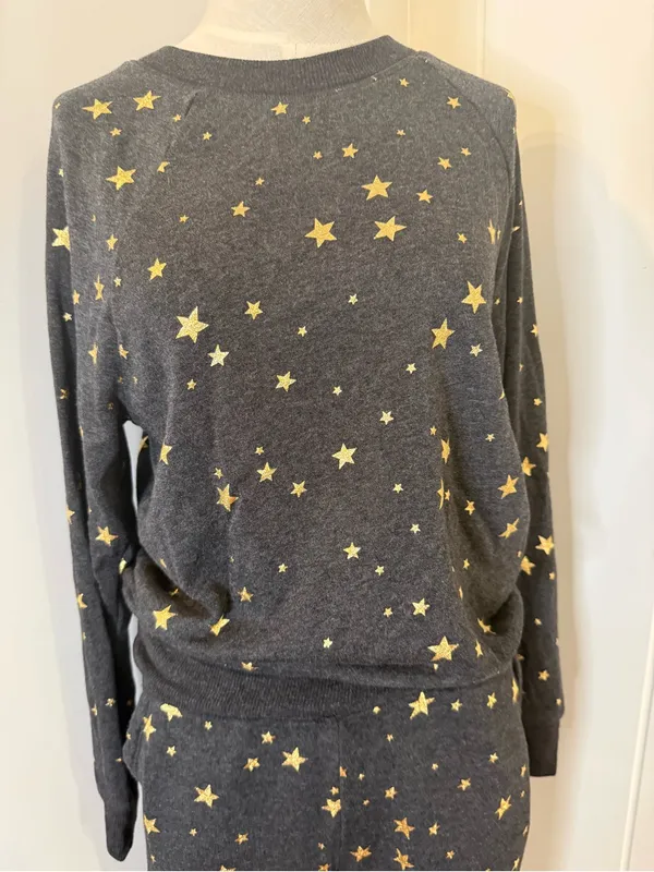 aerie Wonen’s Black Pajama Set with Gold Star Print Sz S - Image 2
