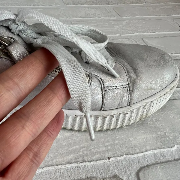 Gabor Platform Sneakers Womens 8 Silver Leather Metallic Lace Up Zip Comfort - Image 16