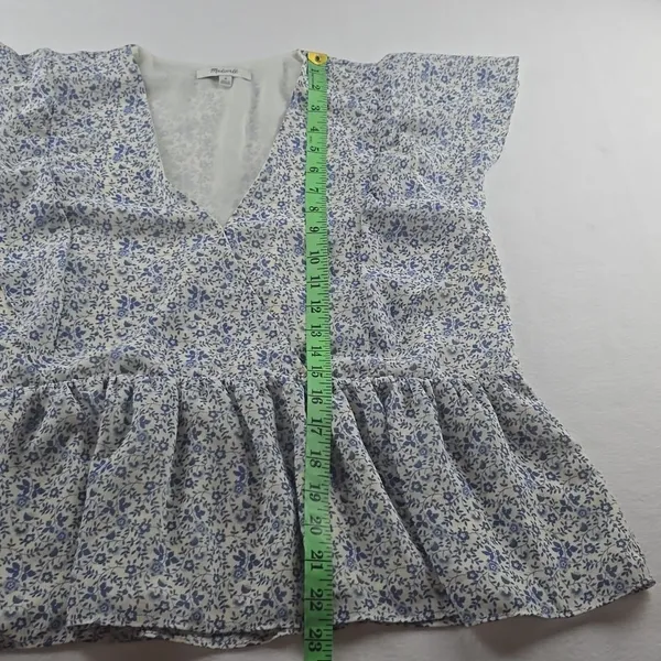 Madewell‎ -639 Georgette Ruffle-Sleeve Peplum Top in Americana Floral Medium - Image 7