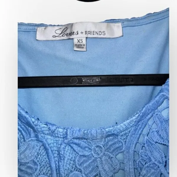 Lovers & Friends Daycation Lace Embroidered Boho Crop Top in light baby Blue XS - Image 3