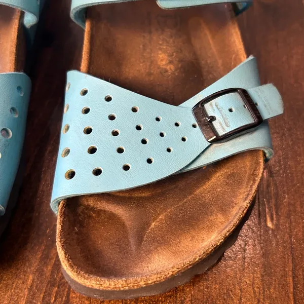 Birkenstock Birki's Salina Sandals 37 L6 M4 Blue Leather Perforated Well Worn - Image 5