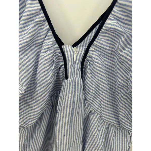 SheIn Womens L Blue White Striped Ruffle Mini Dress Tie Front Coastal Nautical Preppy - Image 9