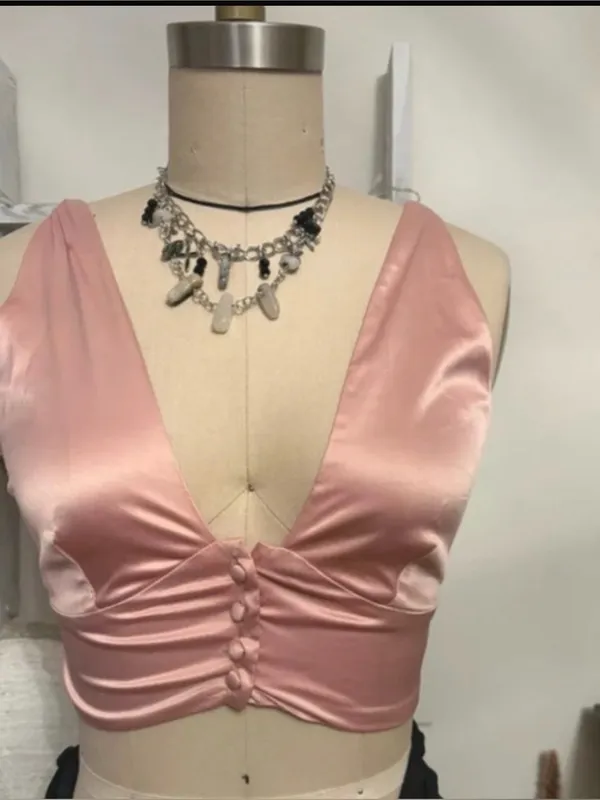 Free People Soft Pink Satin Crop Top W/ Open Back Size X-Small - Image 3