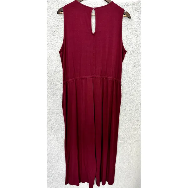 Old Navy Jumpsuit 1X Plus Burgundy Embroidered‎ Sleeveless Wide Leg Boho Chic - Image 6