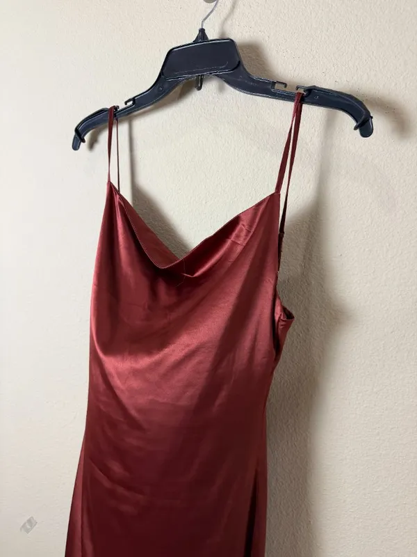 R. Vivimos Brown Satin Drape Neck Midi Dress Size Small 4/6 New NWT - Image 3