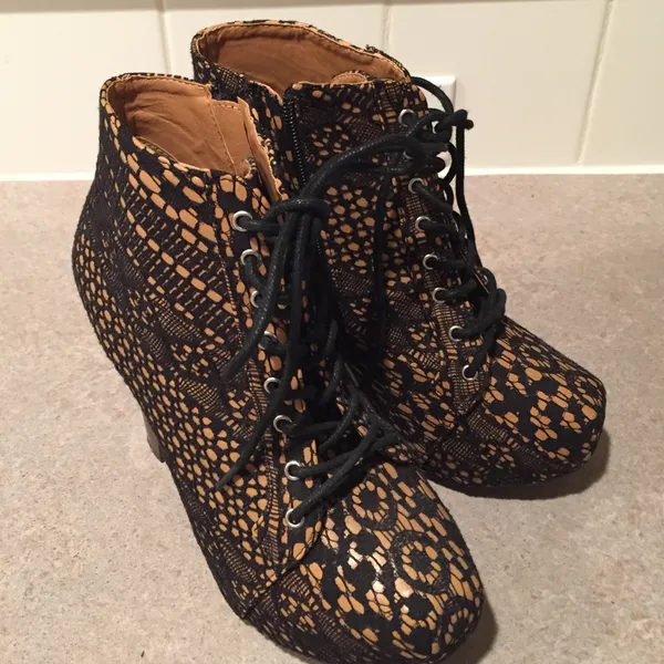 Qupid Black and Tan Lace Festival Boho High Heeled Booties 7 - Image 4