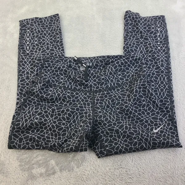 Nike Dri-Fit Running Capri Leggings Black Reflective Print Women's Size Small - Image 2